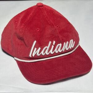 Indiana University Corduroy Hat Red White Hoosiers Spellout Snap Back VTG